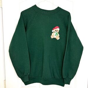 Holiday Sweatshirt Christmas Teddy Bear Green Crewneck Size Medium